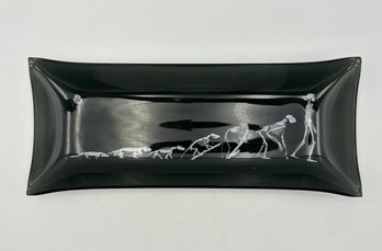 Vintage 1970's Skeleton Lizard To Men Smoked Glass Theory Of Evolution Tray 9'