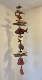 Vintage Cohassett Bell Wind Chime With Ceramic Fish & Driftwood Elements - Evans Studio