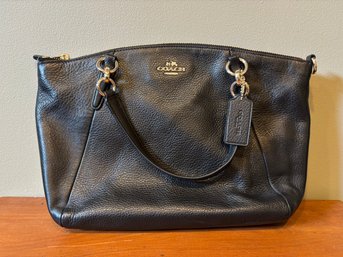 New With Tags Coach Small Kelsey Pebbled Black Leather Crossbody Satchel Purse Bag Zip Up