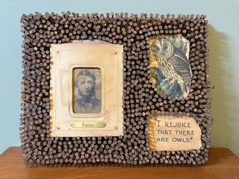 Mixed Media Nail Folk Art Animal Owl Art - 14 X 11 - Rejoice That There Are Owls! - By Jim Timmins