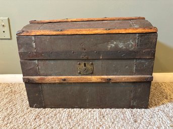 Antique Small Wood & Brass Trunk Chest