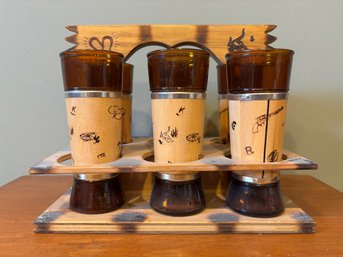 Vintage Siestaware Siesta Ware Western Glass Drink Set With Caddy