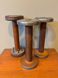 Lot Of 3 Large Oversized Vintage Wooden Yard Wool Spools - 12'