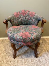 Vintage 1950s Embroidered Low Stool Barrel Back Swivel Chair