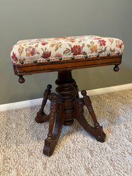 Antique Regency Victorian Walnut Adjustable Wood Swivel Pump Organ Piano Carved Stool - 18 X 13 X 20