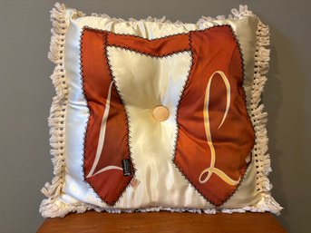 Vintage Large Folk Art Pillow Made Of Silk Ties - 40s 50s