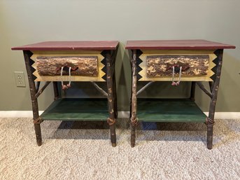 Pair Of 2 Mountain Lodge Cabin Themed Side End Tables - 20 X 16 X 23