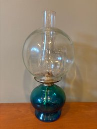 Antique Tall Eagle Oil Lamp With Bluish Green Base