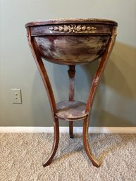 Vintage Antique Wooden Bowl Plant Stand With Removable Top