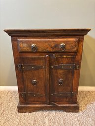 Antique Iron & Tooled Wood Heavy Solid Wood Small End Table Nightstand - 21 X 12 X 27