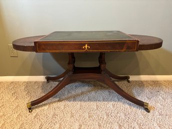 Antique English Regency Mahogany Games Table With Green Leather Top