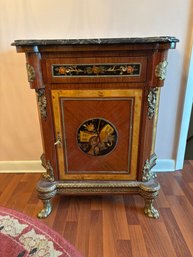 Antique Inlaid Ornate Buffet Storage Entry Table With Black Marble Top