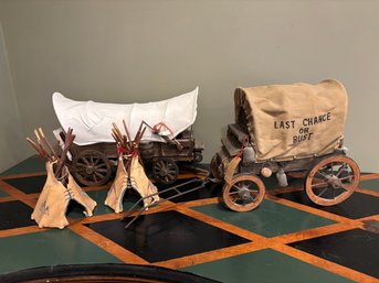 Vintage Western Miniature Covered Wagon And Tepee Model Set