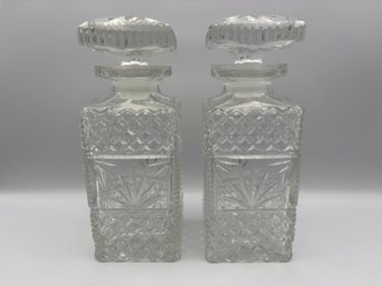 Vintage Pair Of 2 MCM Square Crystal Liquor Decanter