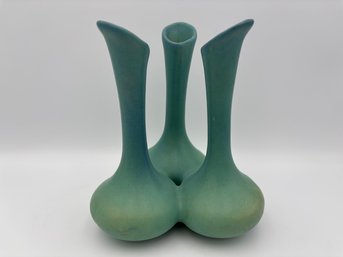 Antique 1920s Van Briggle Pottery Turquoise Matte Blue Tri-tip Vase