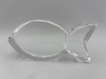 Gone Fishing Crystal Paperweight 4' By Oleg Cassini