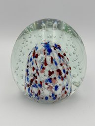 Vintage Handblown Glass Egg-Shape Paperweight Red White Blue  - 3'