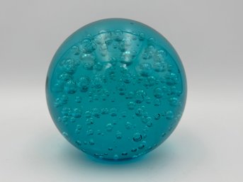 Handblown Glass Paperweight - Large Blue Orb Sphere 3 X 3.5