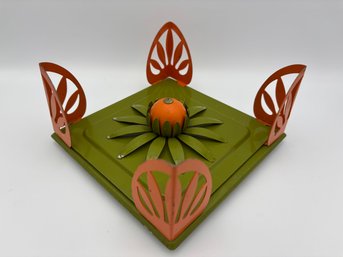 Vintage Mid Century Green & Orange Napkin Holder Tole