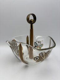 Vintage MCM Mid Century Georges Briard Glass Nut Bowl W/ Gold Scroll Motif