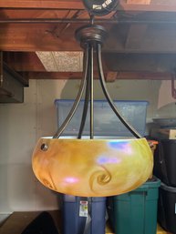 Hanging Pendant Chandelier Light With Large Beige Tan Swirl Glass Dome