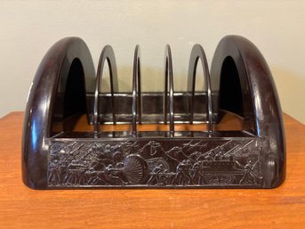 Antique Brown Bakelite Record Book Holder Organizer With War WWII Scene