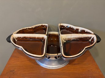 Vintage Mid Century Karloff Original Aluminium Lazy Susan Drip Edge Brown Snack Serving Tray Expanding