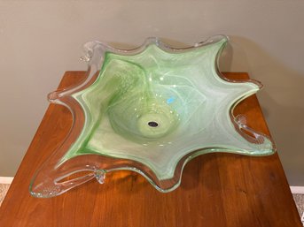 Large Mid Century Murano Glass Hand Blown Green Bowl