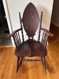 Unique Antique Marquise Back Wooden Rocking Chair With Gold Tuft
