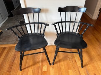 Vintage Nichols & Stone Hand Decorated Black Hitchcock Style Comb Back Accent  Arm Chair