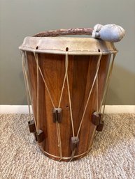 Vintage Native Handmade Leather And Wood Drum - 17.5 X 12.5