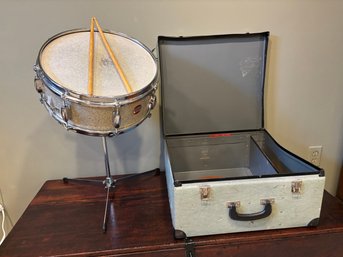 Vintage Tempo 14' Snare Drum In Carrying Case Tripod Stand And Slingerland Drum Pad