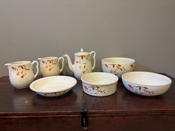Vintage Halls Superior Jewel Quality Kitchenware Autumn Leaf Lot - Bowls, Teapot, Creamer