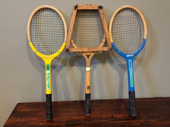 Lot Of 3 Vintage Antique Wilson Bad Minton Tennis Racquets