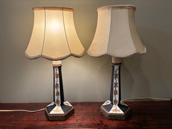 Antique Black And Gold Gilt Table Lamps Lamp Pair