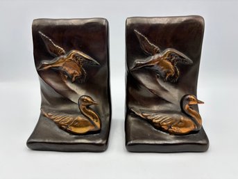 Vintage Duck Book Bookends Bronzed Bronze
