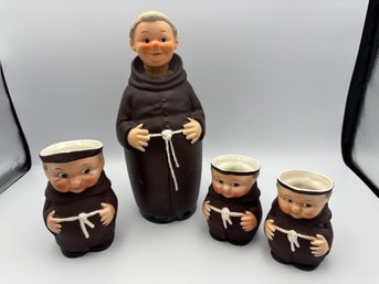 Vintage Germany Goebel Hummel Franciscan Friar Ceramic Decanter Drink Set Tuck Monk