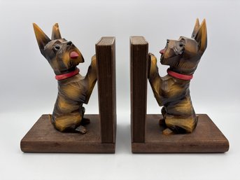Vintage 70s Scottish Terrier Carved Wood Bookends