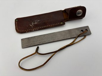 Vintage Schrade Walden Honesteel Knife Sharpener In Leather Sheath