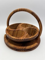 Vintage Wooden Collapsible Trivet Fruit Basket With Handle