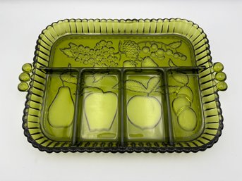 Vintage MCM Green Fruit Serving Tray Indiana Glass Company 11.5 X 9