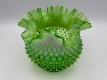 Antique Small Hobnail Fenton Green & White Vase