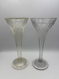 Pair Of Vintage Clear Glass Shelf Supports Vases