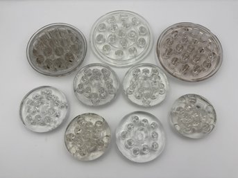 Huge Lot Of 9 Glass Flower Frogs Vintage Florist Frog