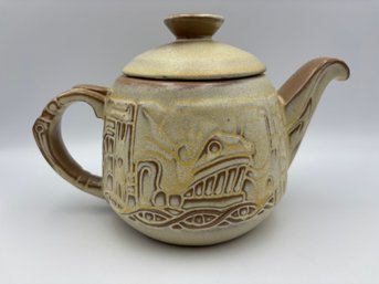 Frankoma Beige And Brown Mayan Aztec Clay Pottery Teapot