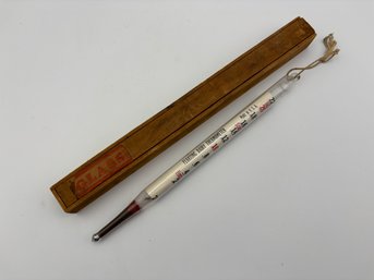 Antique Floating Dairy Mercury Thermometer In Wood Box