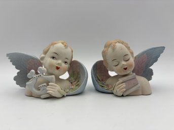 Vintage Pair-1940s Lamore China Bisque Angels #432 Occupied Japan