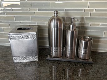 Stainless Steel Lot Of Bathroom Accessories Set - Tissue, Soap Dispenser Etc