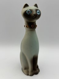 Vintage MCM Mid Century Roselane Siamese Cat Rhinestone Eyes & Collar 6.5'