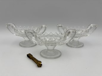 Small Cambridge Glass Trophy Oval Open Master Salt Pepper Dipsdips